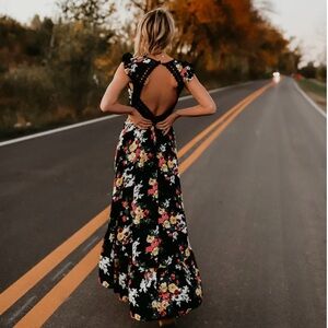 Backless Floral Hi Lo Maxi Dress As M Boho See Through Lace Coquette Girl Sexy